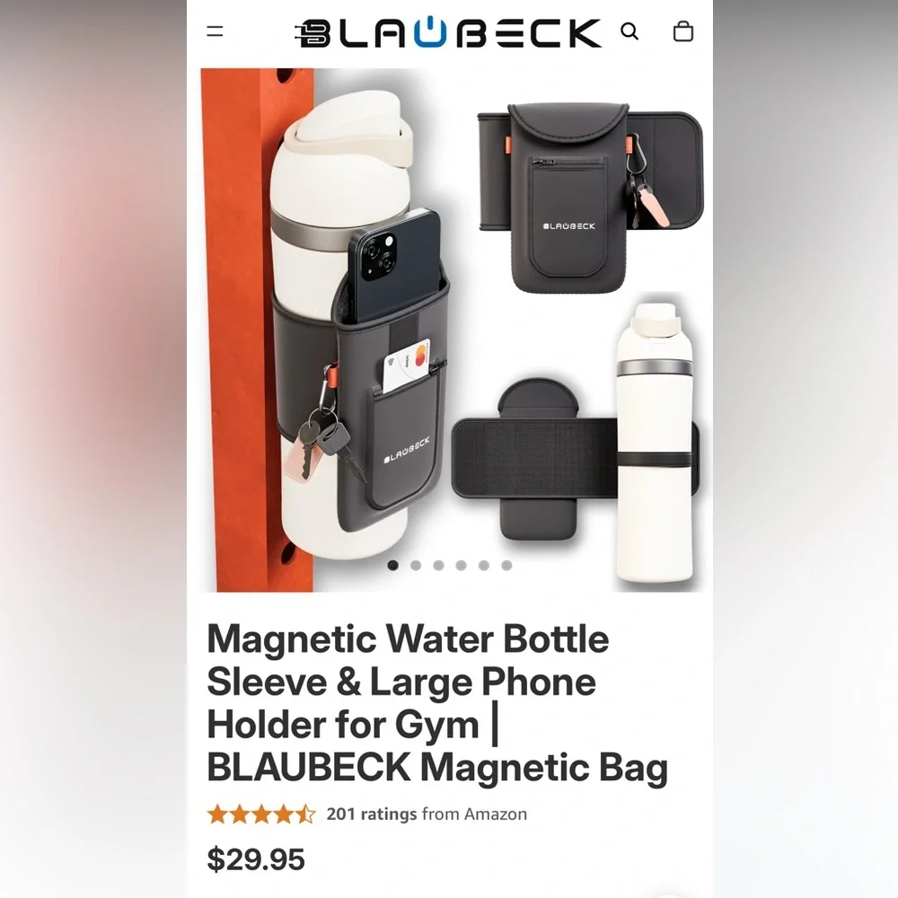 NWOT Blaubeck Black Magnetic Water Bottle Sleeve & Phone Holder